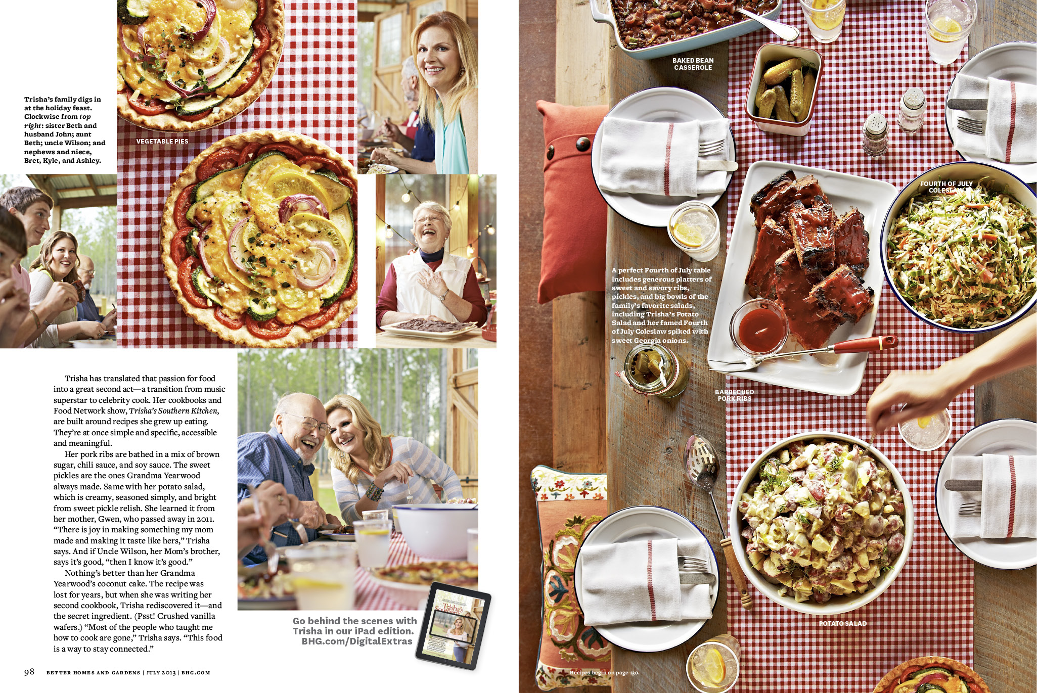 <strong>Trisha’s Southern Picnic, Better Homes & Gardens Magazine</strong><br />Words: Kim Severson | Recipes: Trish Yearwood | Photos: Jennifer Davick | Food Styling: Jill Lust | Prop Styling: Sarah Cave