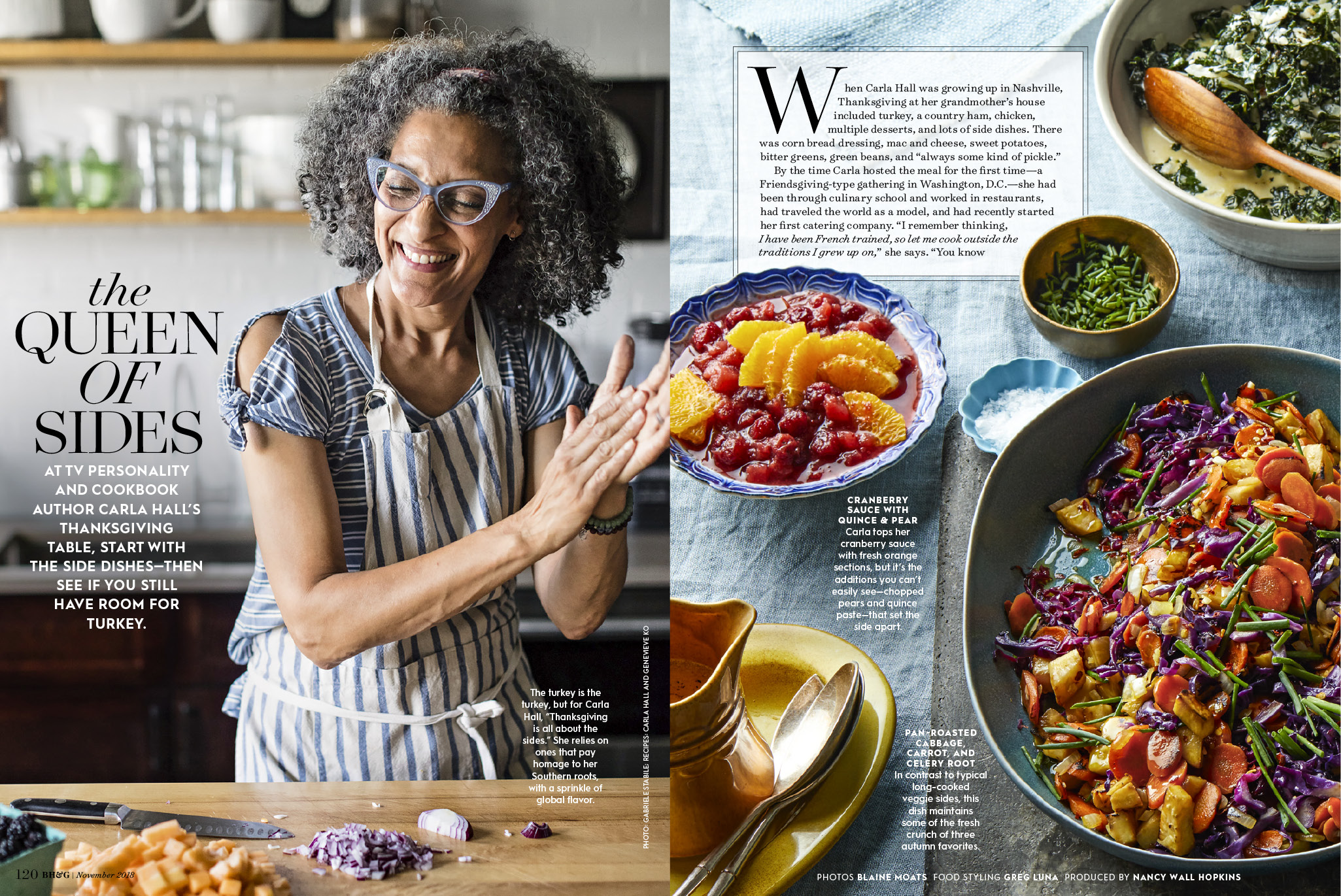 <strong>The Queen of Sides, Better Homes & Gardens Magazine</strong><br />Photos: Blaine Moats & Gabriele Stabile | Food Styling: Greg Luna | Recipes: Carla Hall & Genevieve Ko